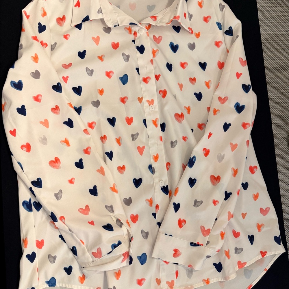 Heart Patterned Button-Up Blouse - image 2